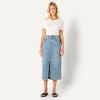 imageAmazon Essentials Womens Low Stretch RegularFit HighRise Long Jean SkirtAuthentic Medium Wash