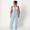 imageAmazon Essentials Womens Medium Stretch Denim RelaxedFit Straight Leg OverallsIced Blue Light Wash