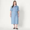 imageAmazon Essentials Womens RegularFit Denim Chambray LongSleeve ButtonUp Midi DressIced Blue Light Wash
