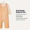imageAmazon Essentials x Sofia Grainge Unisex Babies Velour Overall and Long Sleeve Bodysuit Set Pack of 2Light CamelStripe