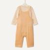 imageAmazon Essentials x Sofia Grainge Unisex Babies Velour Overall and Long Sleeve Bodysuit Set Pack of 2Light CamelStripe