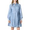 imageAmazon Essentials Womens Fit and Flare Denim Chambray LongSleeve Tiered ShirtdressIced Blue Light Wash