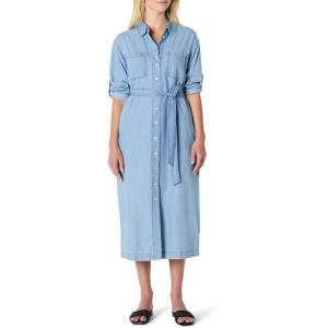 imageAmazon Essentials Womens RegularFit Denim Chambray LongSleeve ButtonUp Midi DressIced Blue Light Wash