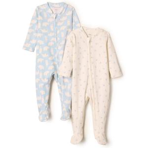imageAmazon Essentials x Sofia Grainge Unisex Babies Cotton Footed Sleep and Play Bodysuit Pack of 2Blue Bunny Bear