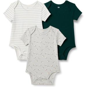 imageAmazon Essentials x Sofia Grainge Unisex Babies Short Sleeve Crewneck Bodysuit Pack of 3Dark GreenSheepStripe