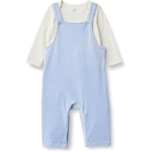 imageAmazon Essentials x Sofia Grainge Unisex Babies Velour Overall and Long Sleeve Bodysuit Set Pack of 2IvoryLight Blue