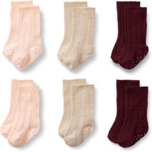 imageAmazon Essentials x Sofia Grainge Unisex Toddlers and Babies Cable Knit KneeHigh Socks 6 PairsBurgundyPinkTan