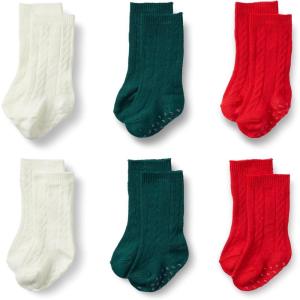 imageAmazon Essentials x Sofia Grainge Unisex Toddlers and Babies Cable Knit KneeHigh Socks 6 PairsDark GreenIvoryRed