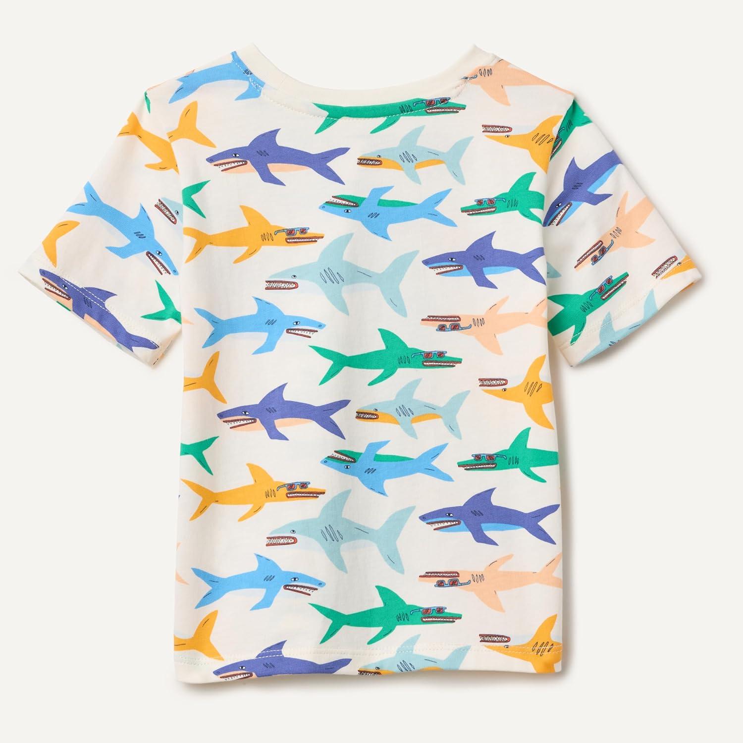 imageAmazon Essentials Boys ShortSleeve TShirtsIvory Sharks
