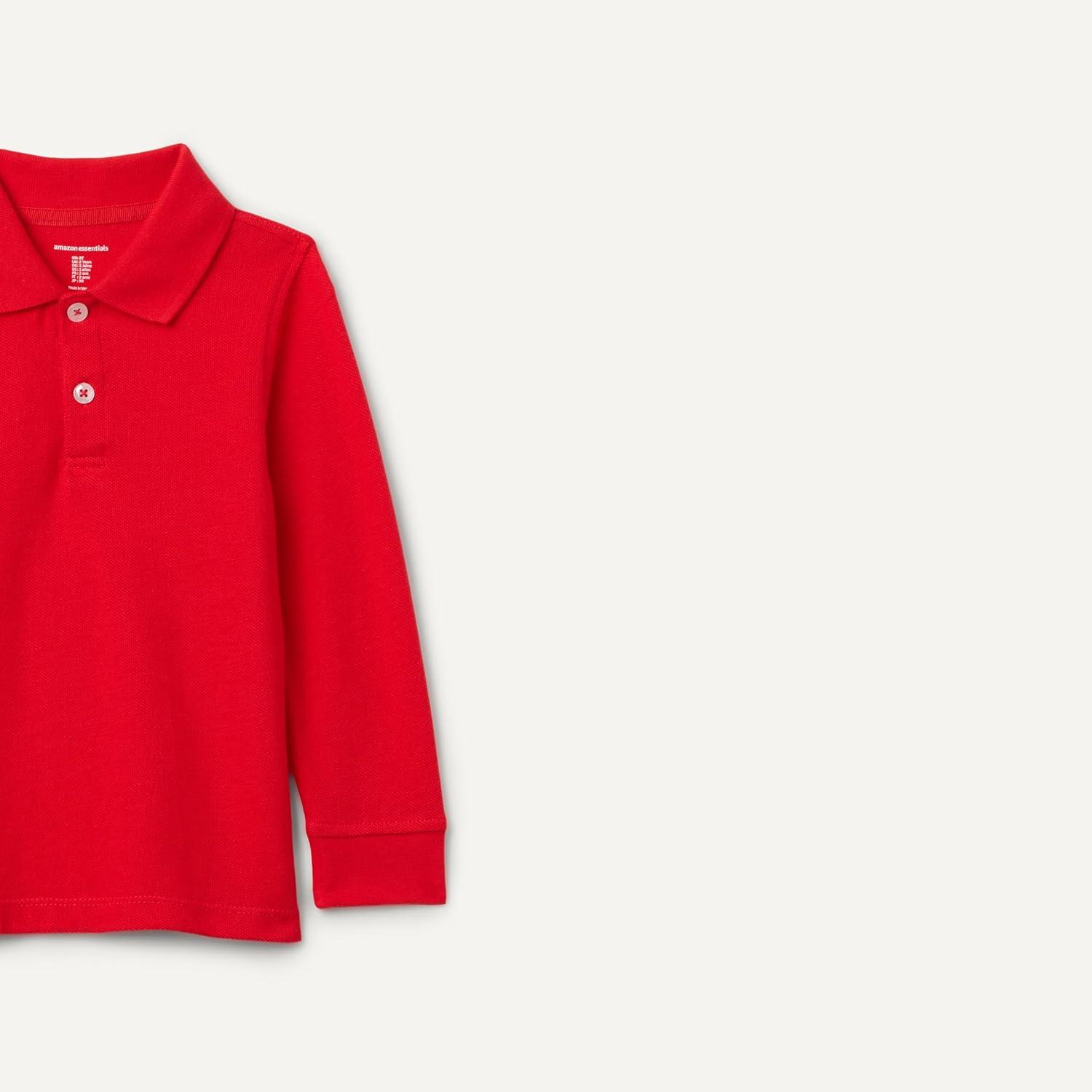 imageAmazon Essentials Boys and Toddlers LongSleeve Pique Polo Shirts MultipacksBright Poppy Red