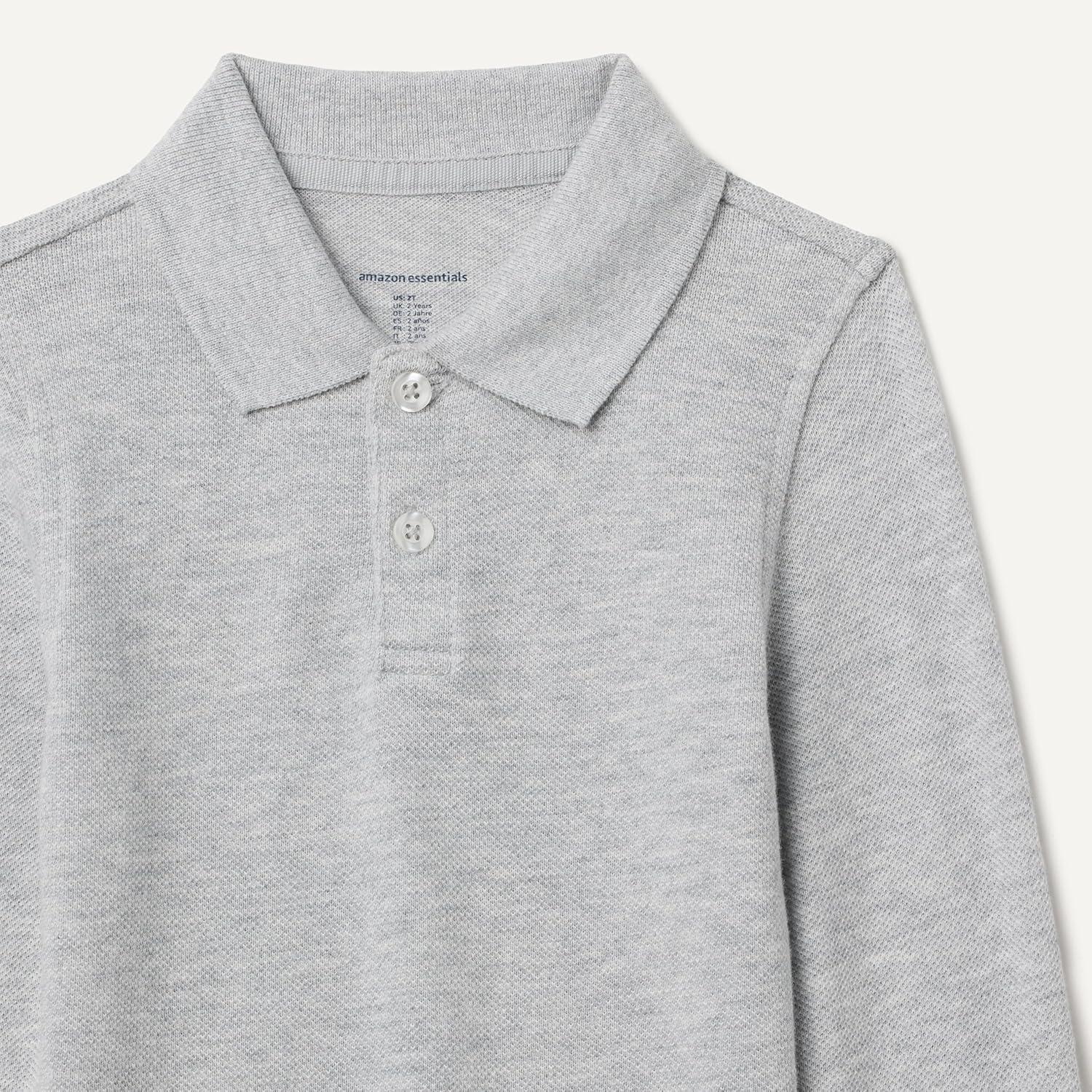 imageAmazon Essentials Boys and Toddlers LongSleeve Pique Polo Shirts MultipacksLight Grey Heather