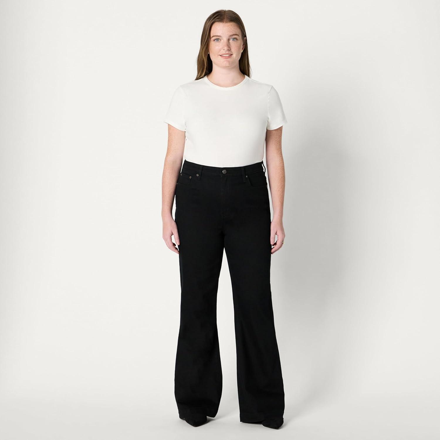 imageAmazon Essentials Womens High Stretch HighRise Flare JeansBlack