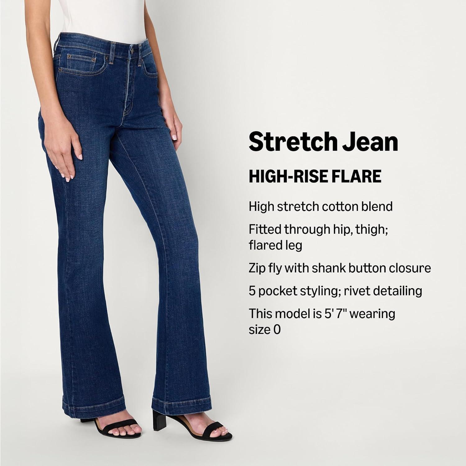 imageAmazon Essentials Womens High Stretch HighRise Flare JeansDark Shadow Wash