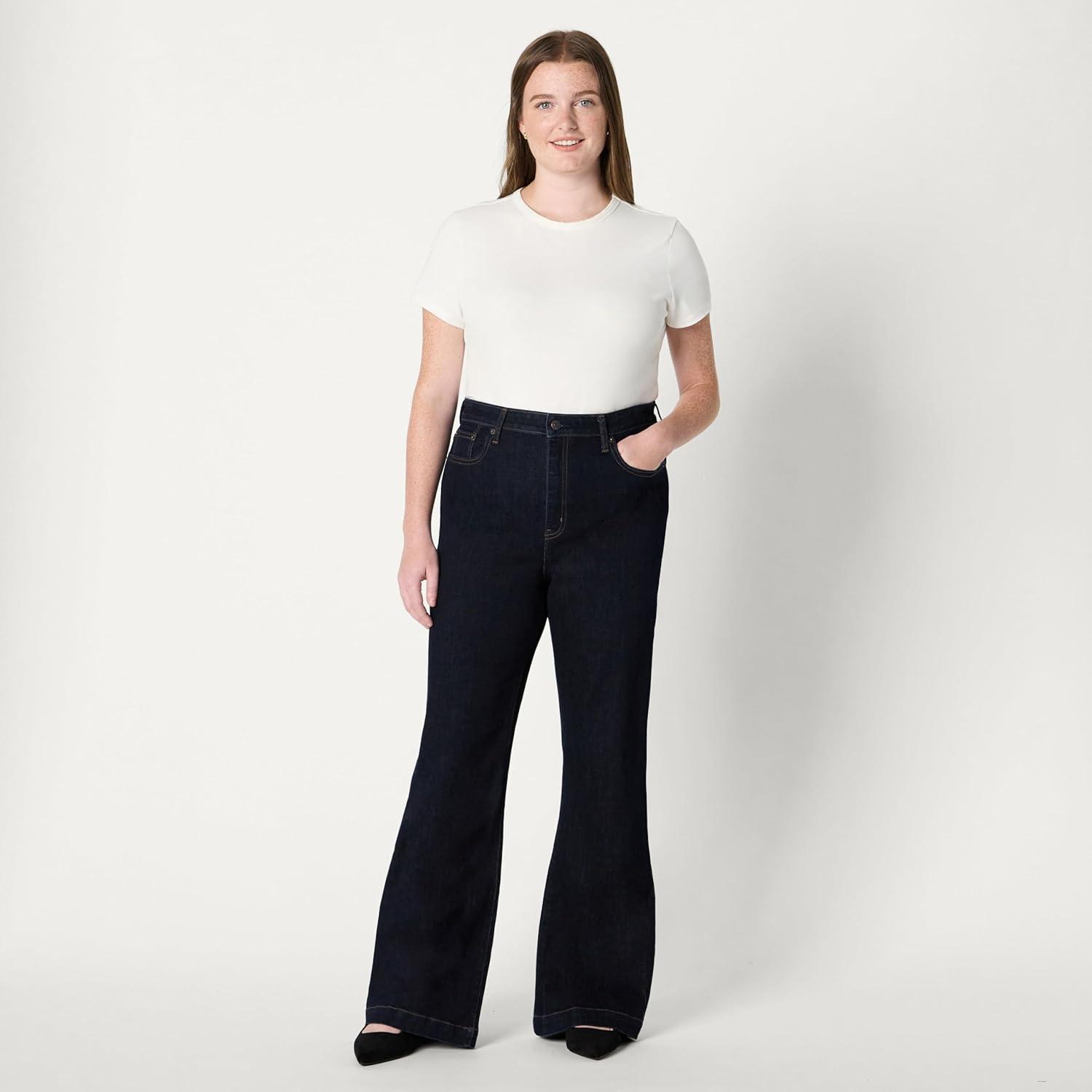 imageAmazon Essentials Womens High Stretch HighRise Flare JeansRinse