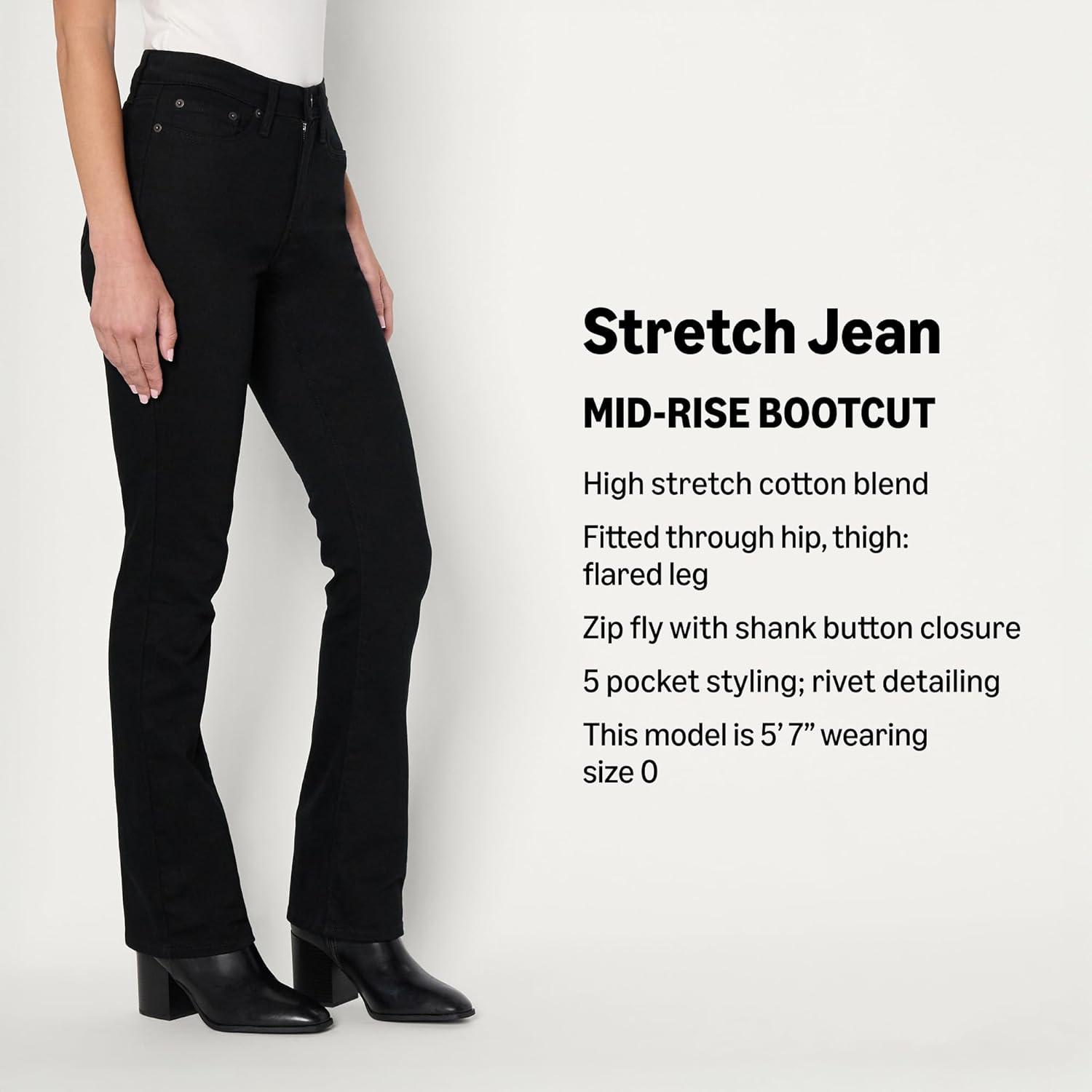 imageAmazon Essentials Womens High Stretch SlimFit MidRise Bootcut JeansBlack