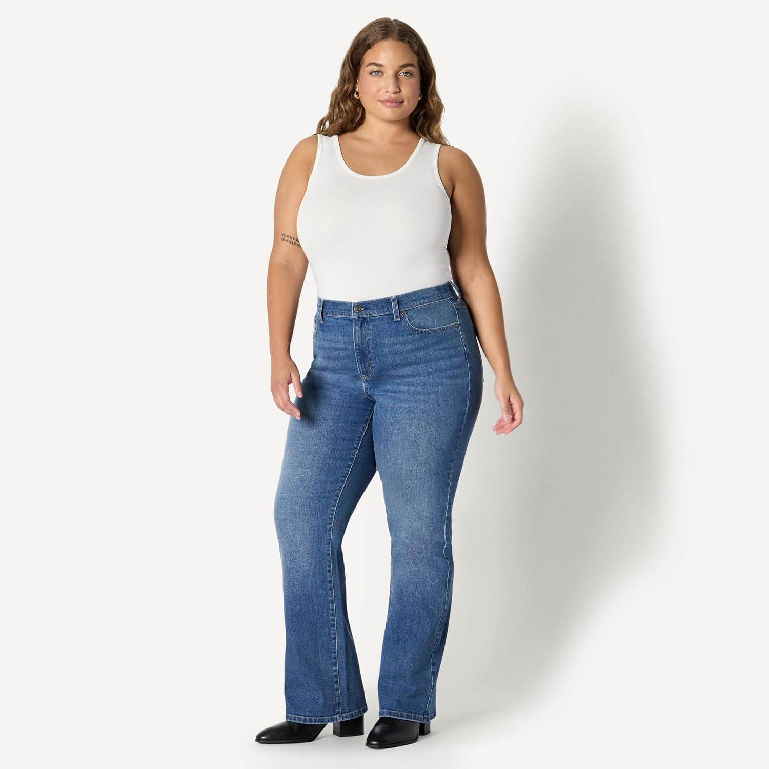 imageAmazon Essentials Womens High Stretch SlimFit MidRise Bootcut JeansClassic Medium Wash