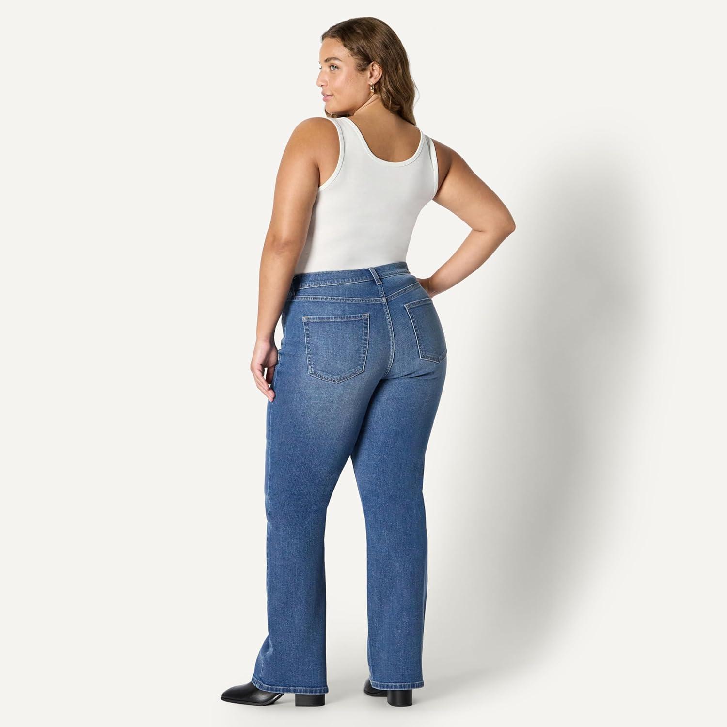 imageAmazon Essentials Womens High Stretch SlimFit MidRise Bootcut JeansClassic Medium Wash