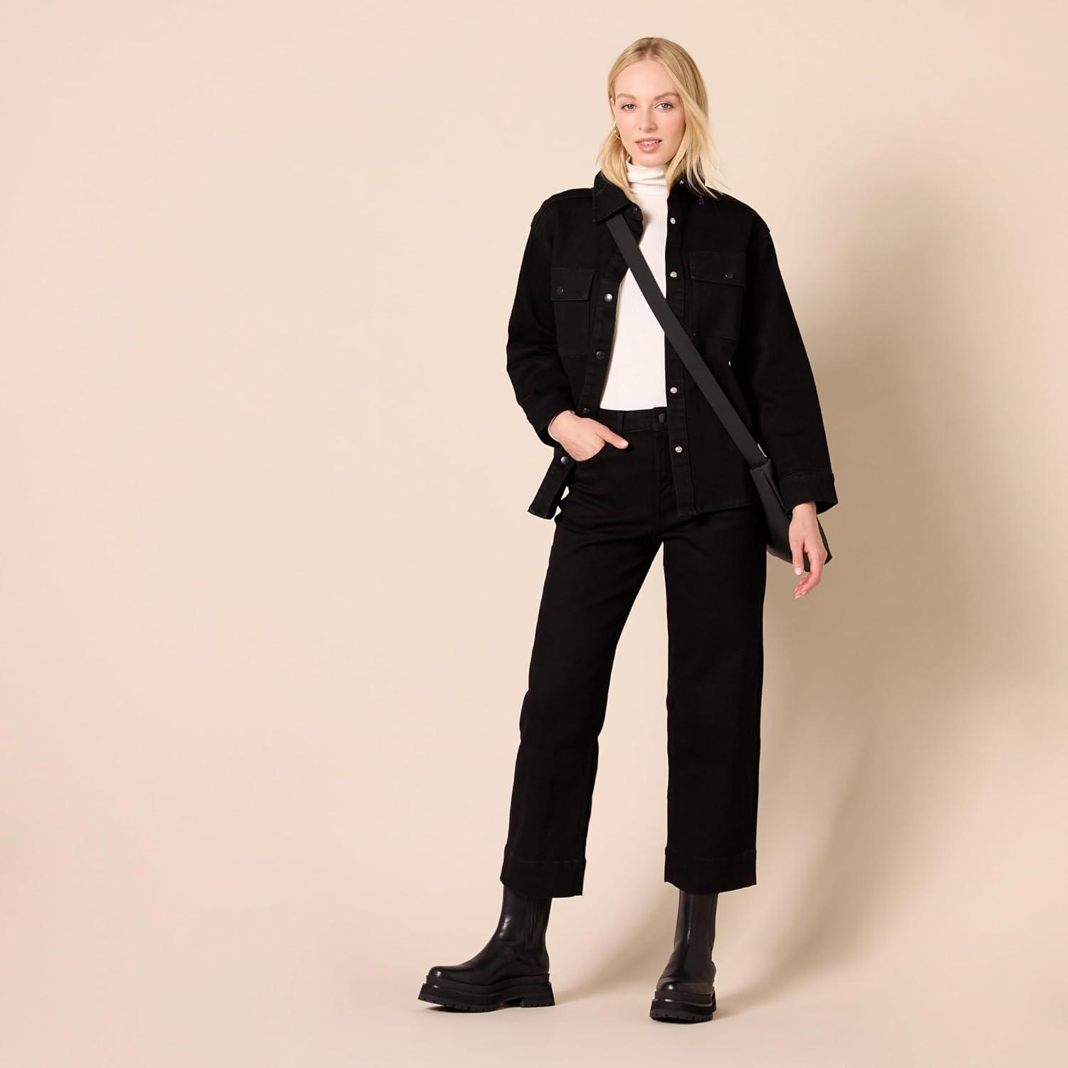 imageAmazon Essentials Womens HighRise RegularFit AnkleLength WideLeg Jean  Discontinued ColorsBlack