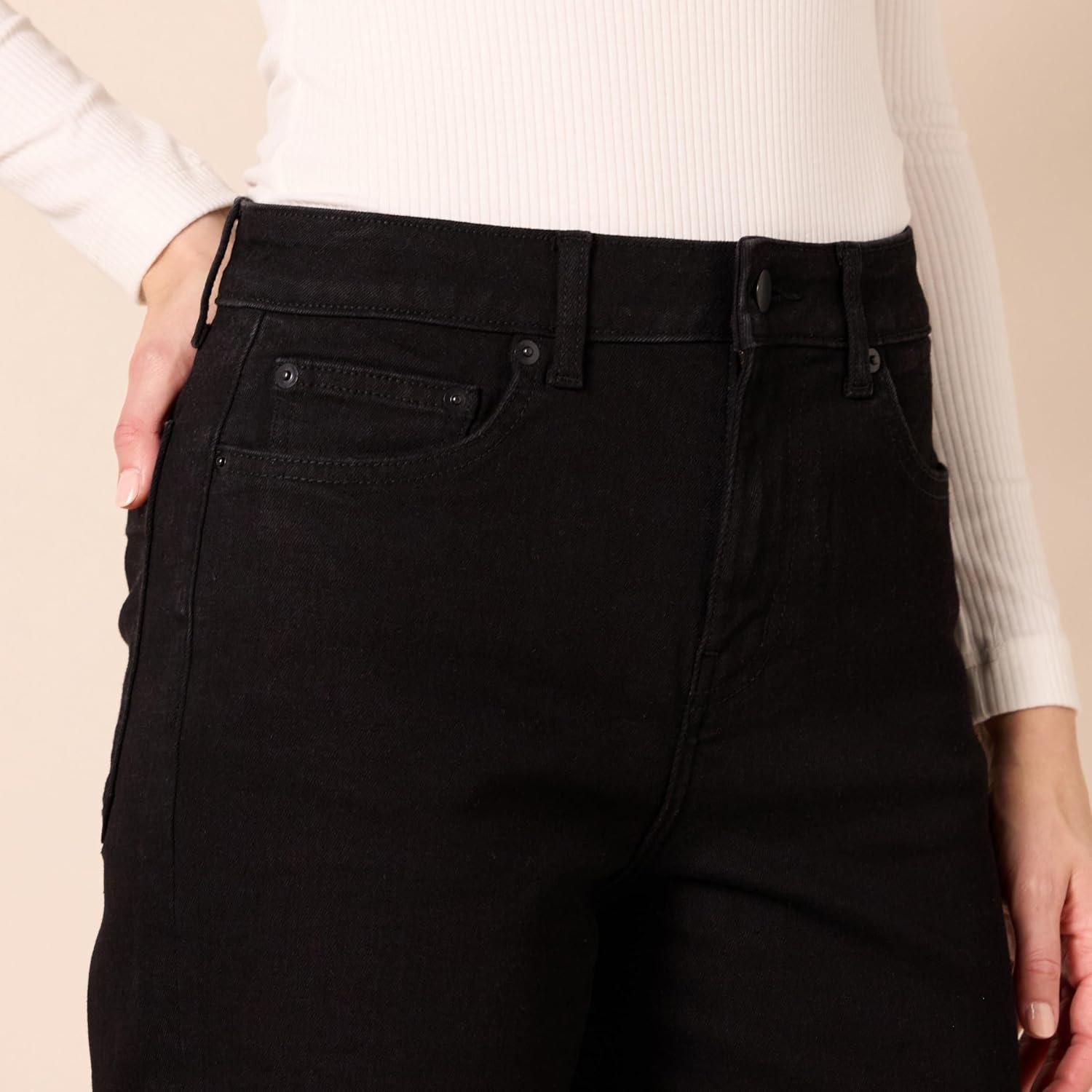 imageAmazon Essentials Womens HighRise RegularFit AnkleLength WideLeg Jean  Discontinued ColorsBlack