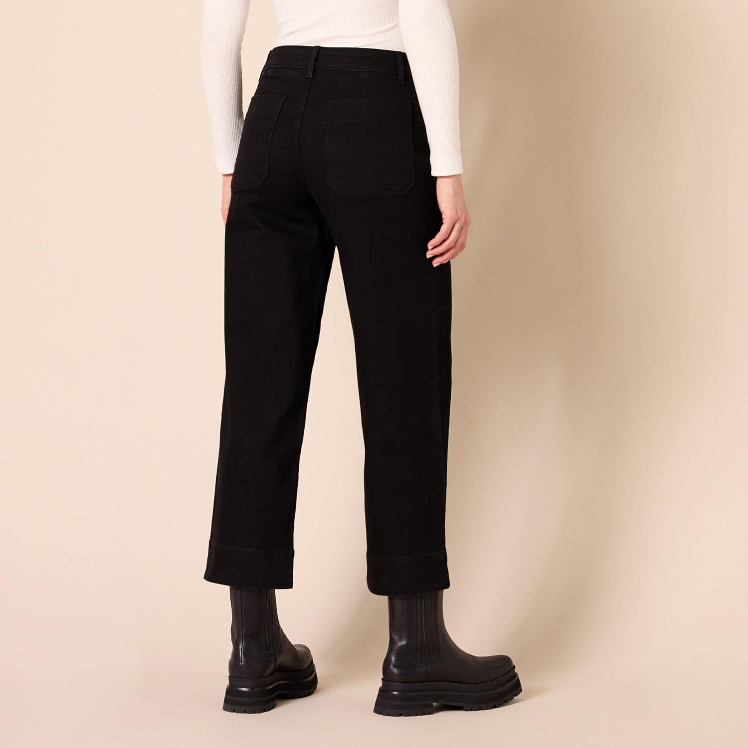 imageAmazon Essentials Womens HighRise RegularFit AnkleLength WideLeg Jean  Discontinued ColorsBlack