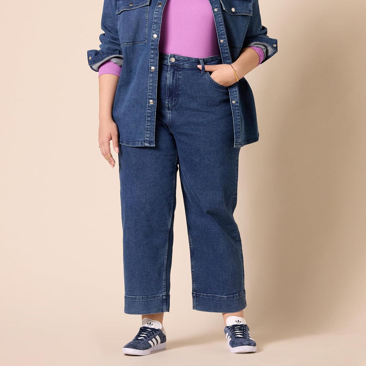 imageAmazon Essentials Womens HighRise RegularFit AnkleLength WideLeg Jean  Discontinued ColorsMedium Wash