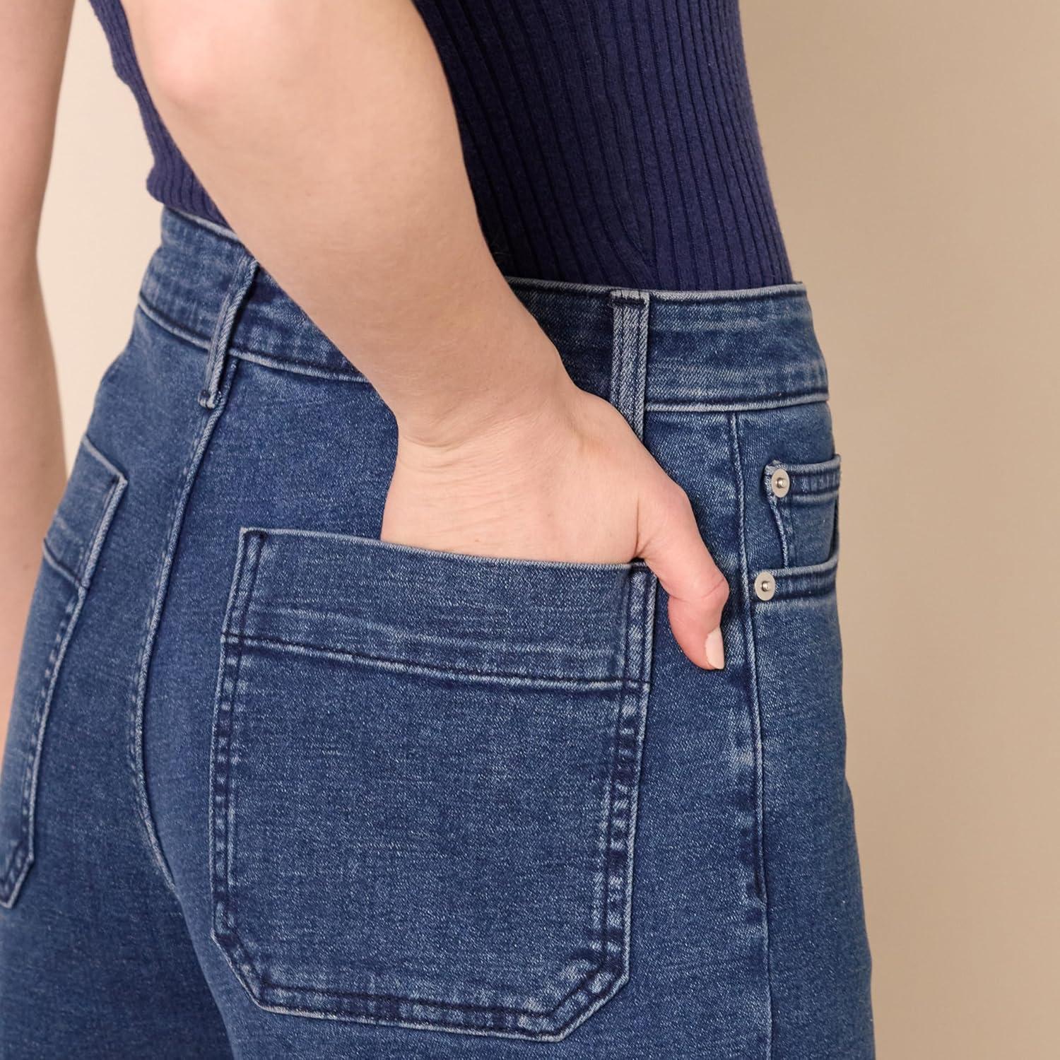 imageAmazon Essentials Womens HighRise RegularFit AnkleLength WideLeg Jean  Discontinued ColorsMedium Wash