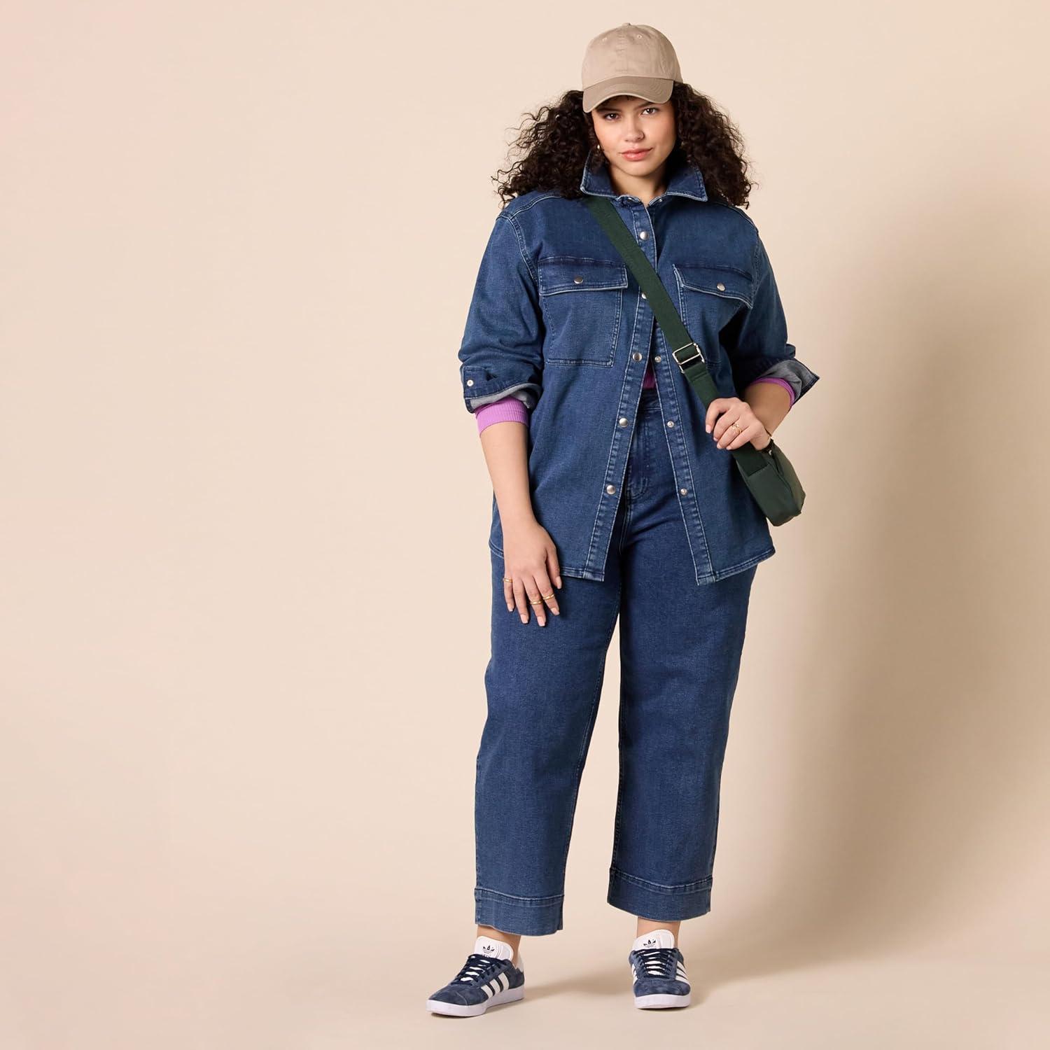 imageAmazon Essentials Womens HighRise RegularFit AnkleLength WideLeg Jean  Discontinued ColorsMedium Wash