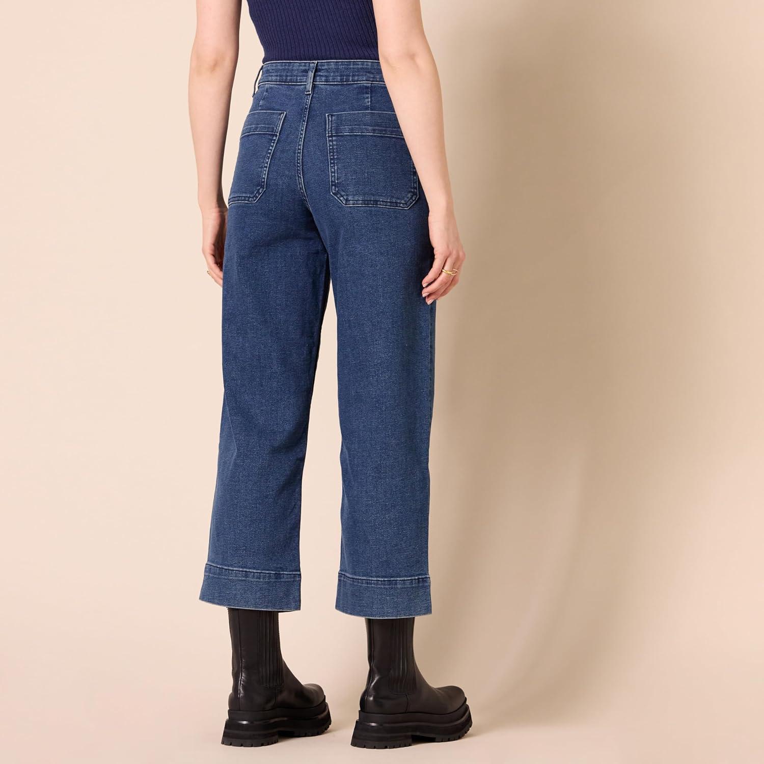 imageAmazon Essentials Womens HighRise RegularFit AnkleLength WideLeg Jean  Discontinued ColorsMedium Wash