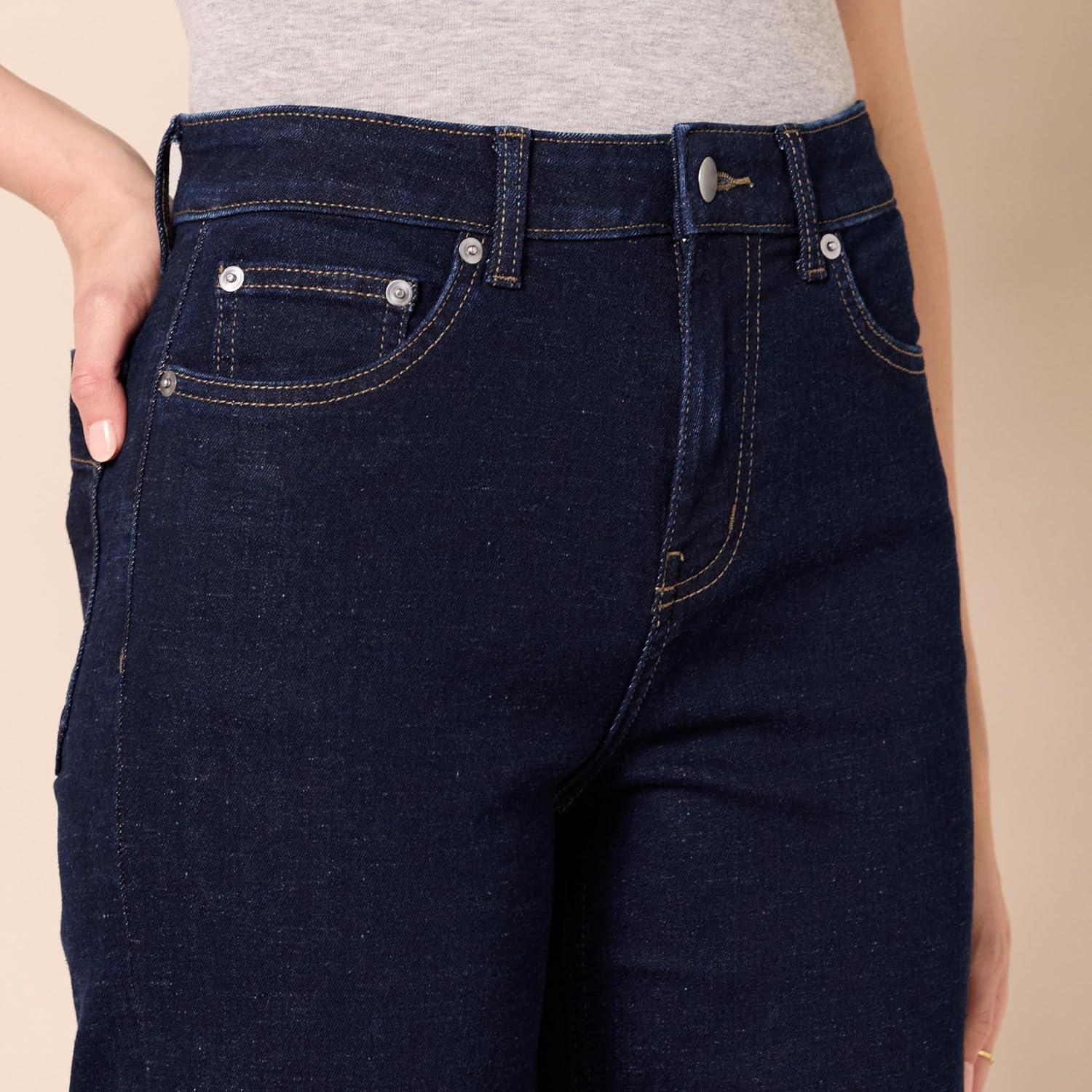 imageAmazon Essentials Womens HighRise RegularFit AnkleLength WideLeg Jean  Discontinued ColorsRinse Wash