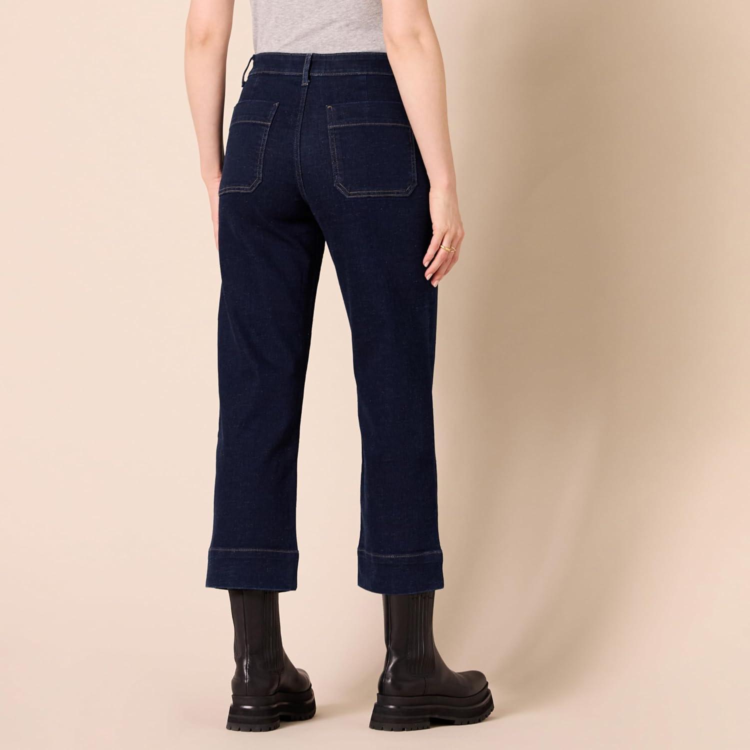 imageAmazon Essentials Womens HighRise RegularFit AnkleLength WideLeg Jean  Discontinued ColorsRinse Wash