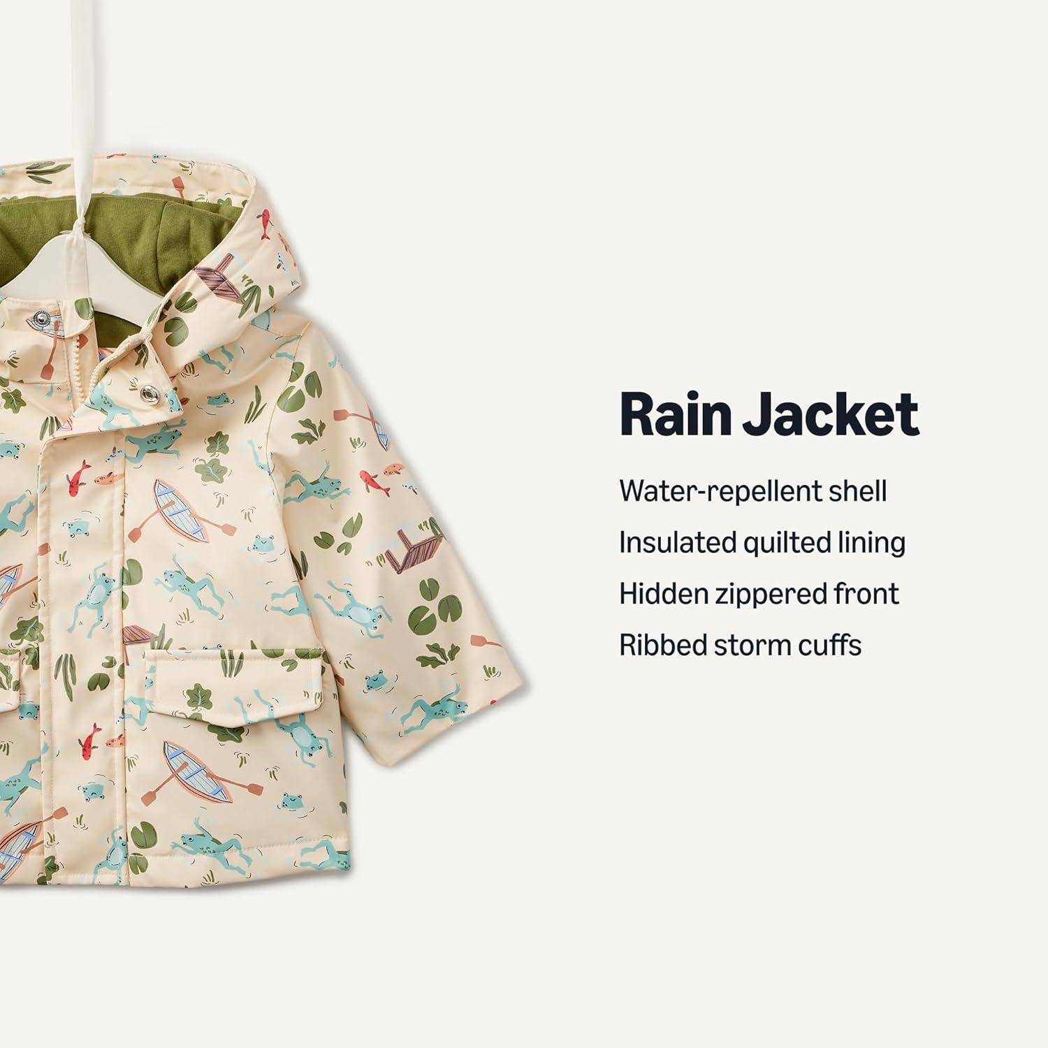 imageAmazon Essentials x Sofia Grainge Toddlers and Baby Boys WaterRepellent Rain JacketLight Tan Frogs