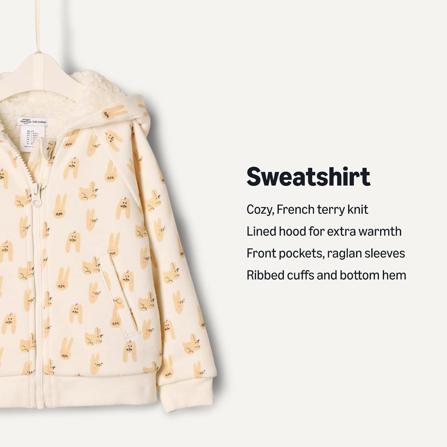 imageAmazon Essentials x Sofia Grainge Unisex Toddlers and Babies Zip Hoodie SweatshirtIvory Taupe Rabbits