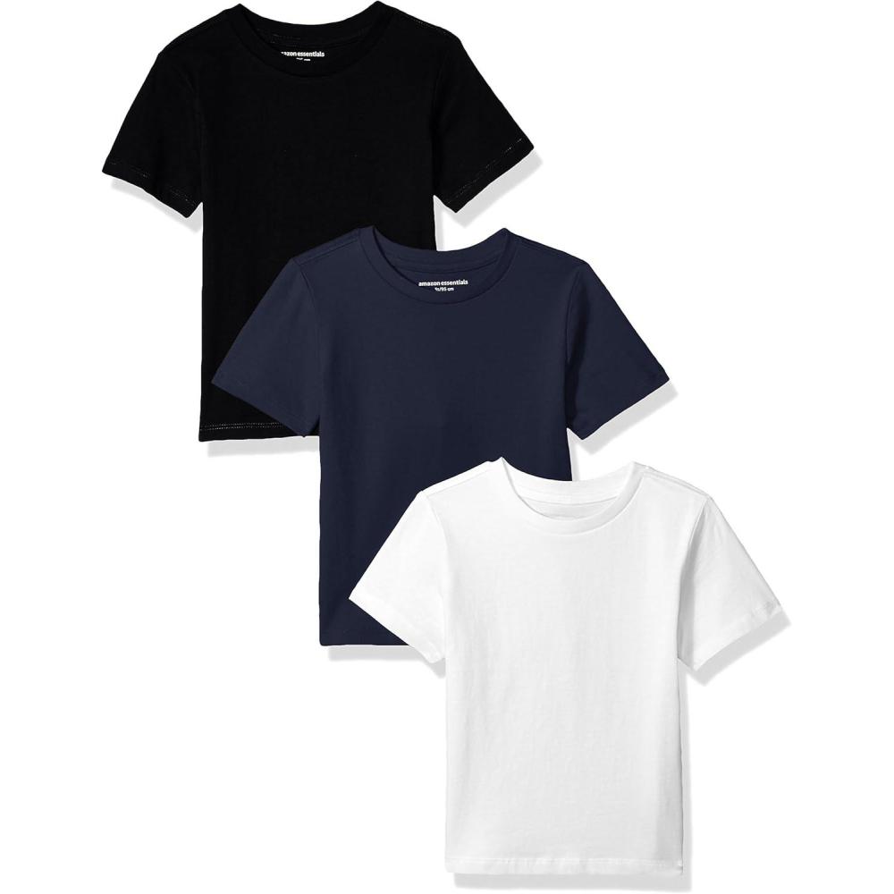 imageAmazon Essentials Boys ShortSleeve TShirtsBlackNavyWhite