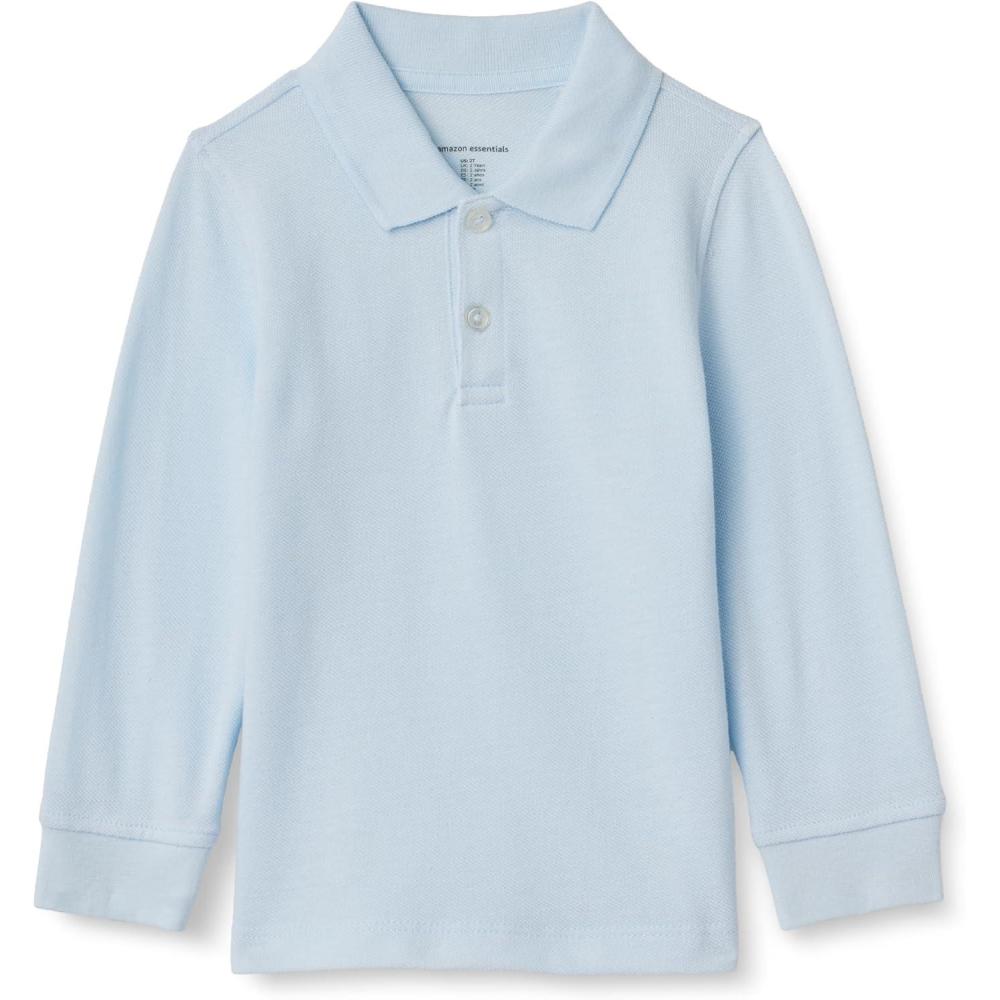 imageAmazon Essentials Boys and Toddlers LongSleeve Pique Polo Shirts MultipacksLight Blue