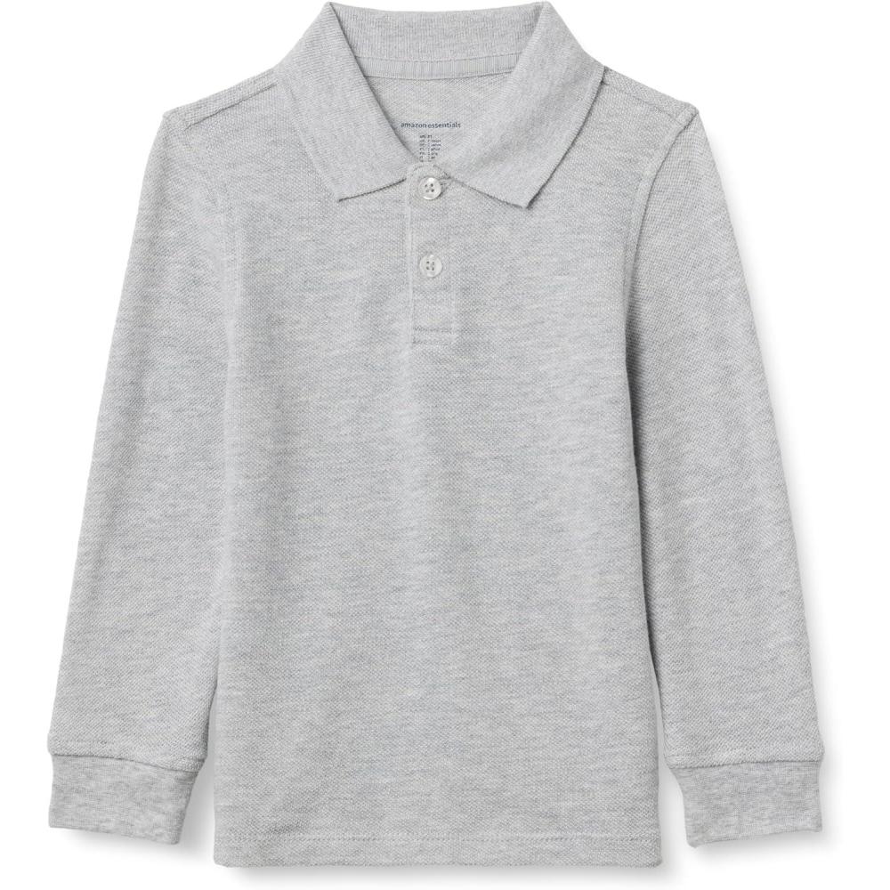 imageAmazon Essentials Boys and Toddlers LongSleeve Pique Polo Shirts MultipacksLight Grey Heather