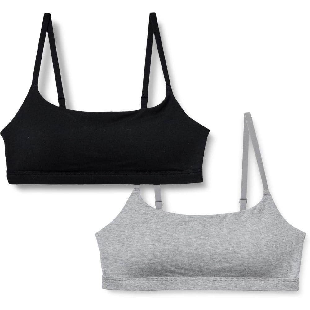 imageAmazon Essentials Womens Cotton Jersey Adjustable Scoop BraletteBlackMedium Grey Heather