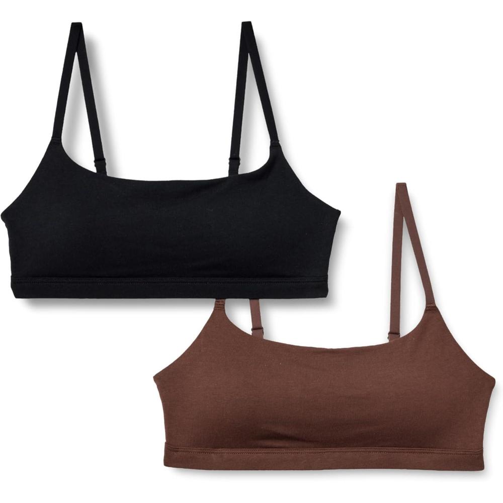 imageAmazon Essentials Womens Cotton Jersey Adjustable Scoop BraletteBlackRich Hazel