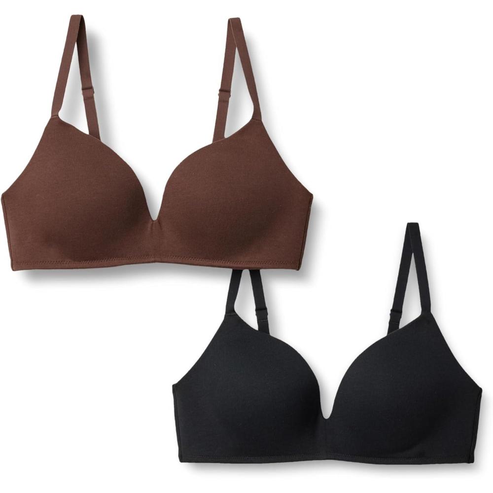 imageAmazon Essentials Womens Cotton Jersey Lined Plunge Bralette Pack of 2BlackRich Hazel