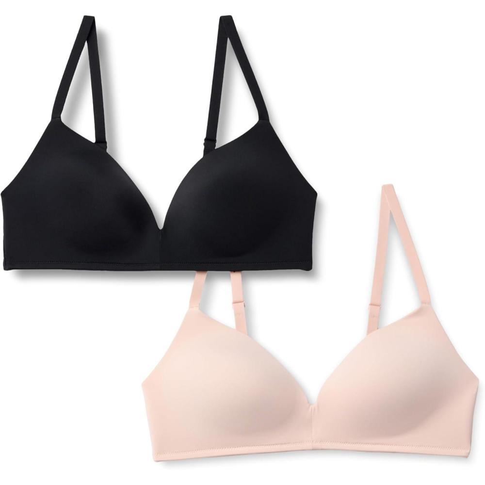 imageAmazon Essentials Womens Microfiber Lined Plunge Bralette Pack of 2BlackSoft Petal