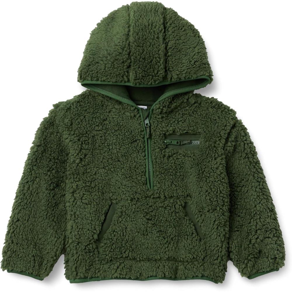 imageAmazon Essentials boys Half Zip Sherpa Hoodie SweatshirtDark Olive