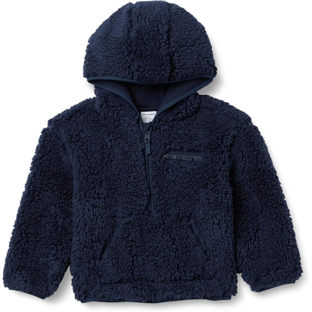 imageAmazon Essentials boys Half Zip Sherpa Hoodie SweatshirtNavy