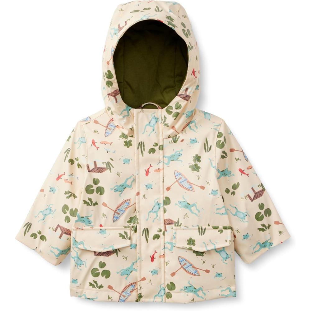 imageAmazon Essentials x Sofia Grainge Toddlers and Baby Boys WaterRepellent Rain JacketLight Tan Frogs
