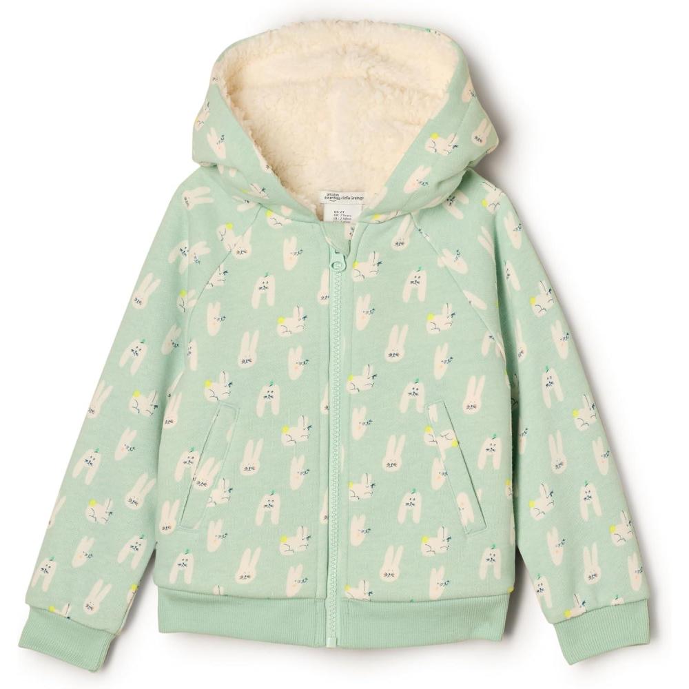 imageAmazon Essentials x Sofia Grainge Unisex Toddlers and Babies Zip Hoodie SweatshirtPale Green Rabbits