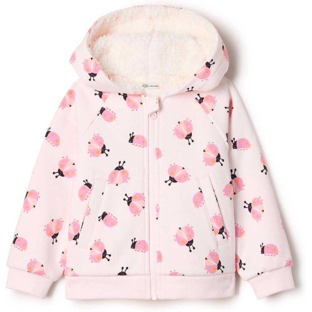 imageAmazon Essentials x Sofia Grainge Unisex Toddlers and Babies Zip Hoodie SweatshirtPale Pink Ladybugs