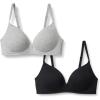 imageAmazon Essentials Womens Cotton Jersey Lined Plunge Bralette Pack of 2BlackGrey Heather