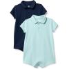 imageAmazon Essentials x Sofia Grainge Baby Boys Short Sleeve Romper Pack of 2NavyPale Mint Green