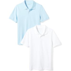imageAmazon Essentials Boys and Toddlers ShortSleeve School Uniform Pique Polo Shirts MultipacksWhiteLight Blue