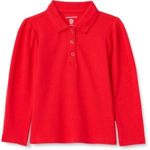 imageAmazon Essentials Girls and Toddlers Uniform Pique Long Sleeve Polo ShirtBright Poppy Red