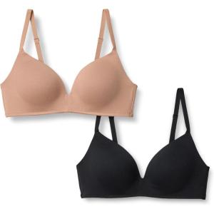 imageAmazon Essentials Womens Cotton Jersey Lined Plunge Bralette Pack of 2BlackWashed Bronze