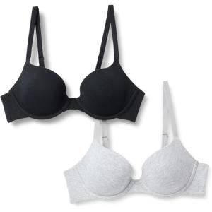 imageAmazon Essentials Womens Cotton Jersey Lined Wired Plunge Bra Pack of 2BlackGrey Heather
